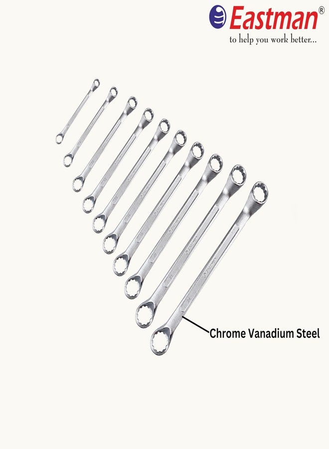 إيست مان مفاتيح ربط حلقية سداسية ثنائية من إيستمان - إزاحة ضحلة - مجموعة من 10 قطع من فولاذ الكروم والفاناديوم، Kit-07-100SD، مجموعة مفاتيح ربط للسيارات من فولاذ الكروم والفاناديوم، مطلية بالكروم، مثالية للأعمال الميكانيكية وأعمال السيارات (E-2007) - Image 4